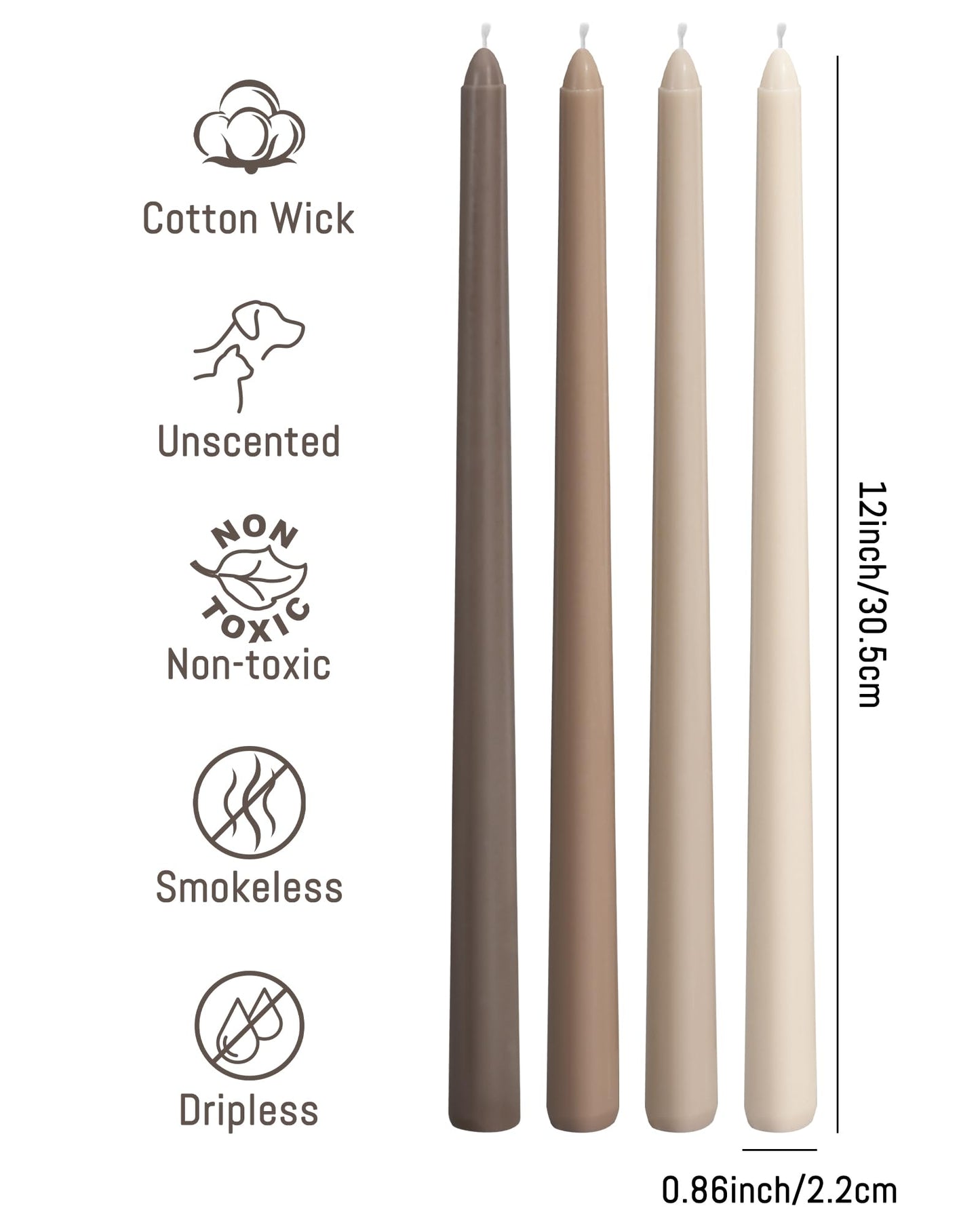 Taper Candles 12 Inch Brown Set of 4