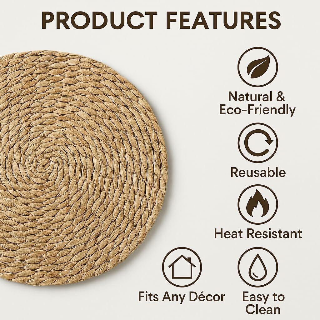 Round Woven Placemats, Natural, Set of 6