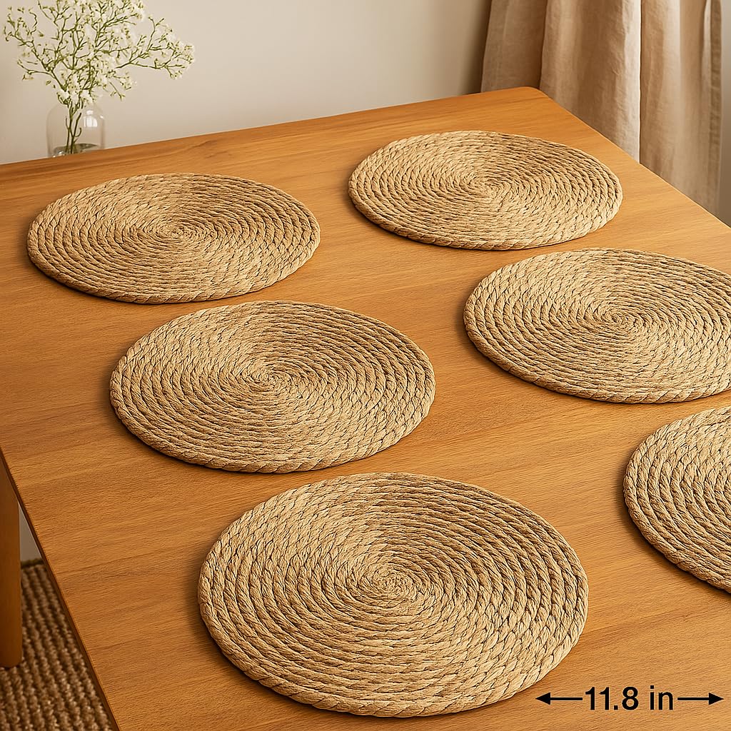 Round Woven Placemats, Natural, Set of 6