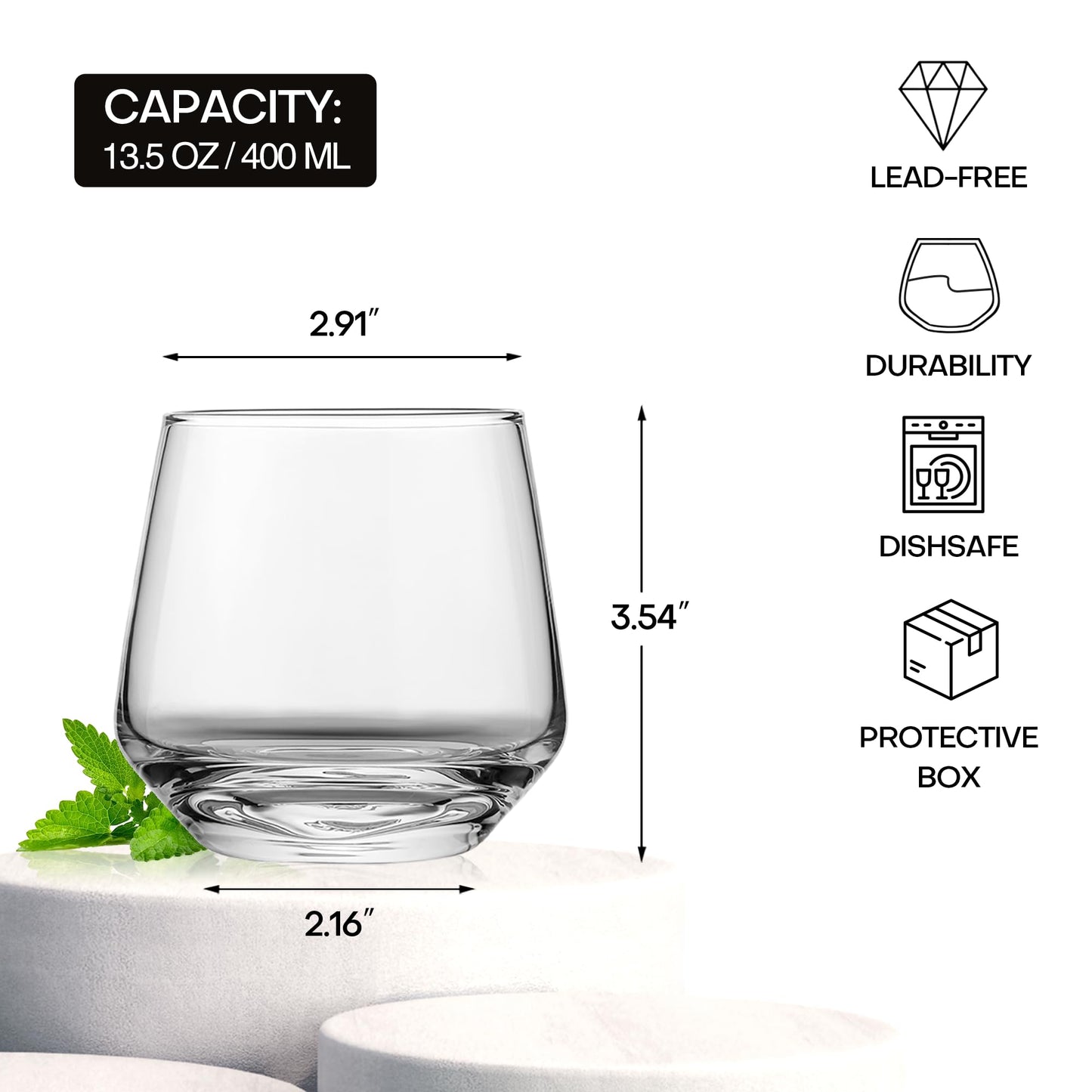 Stemless Wine Glasses Set of 4