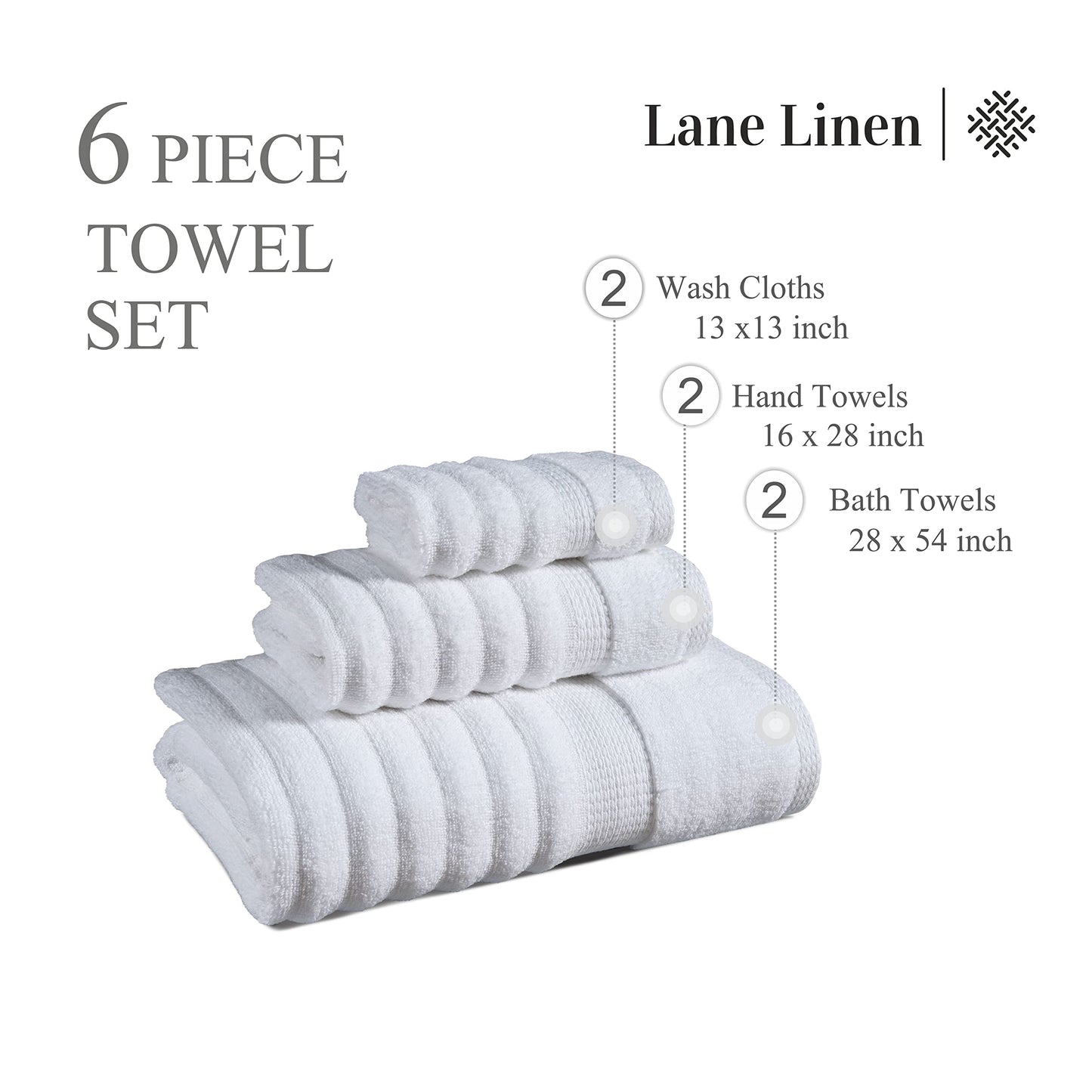 White Bath Towels - 100% Cotton (6 Piece Set)