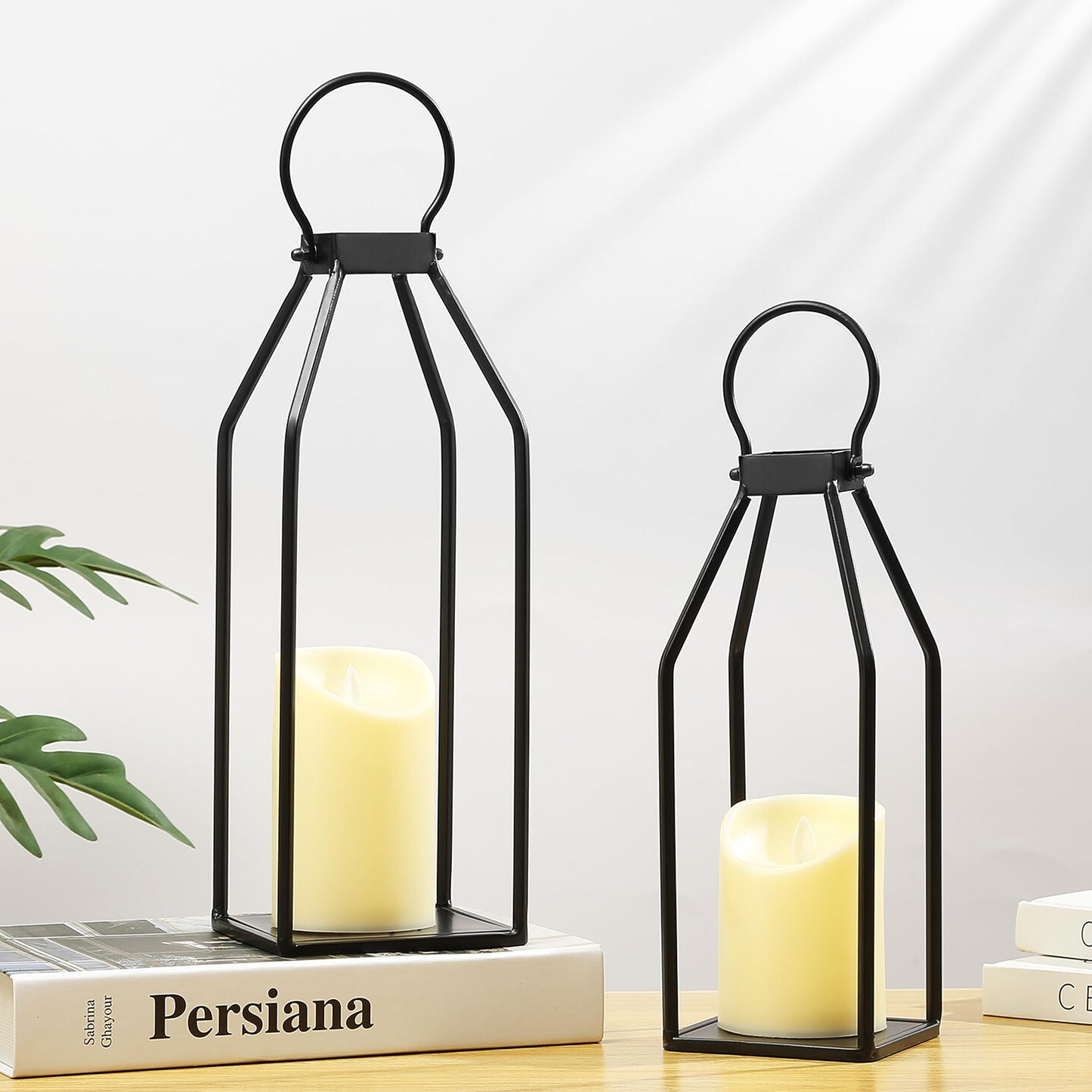 Set of 2 Black Metal Lanterns