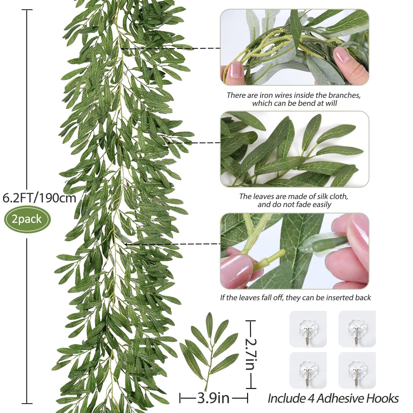 2Pcs Artificial Olive Leaves Garlands