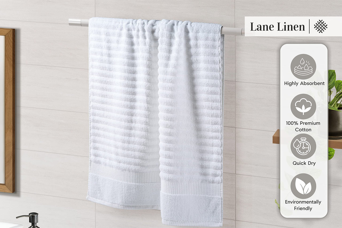 White Bath Towels - 100% Cotton (6 Piece Set)